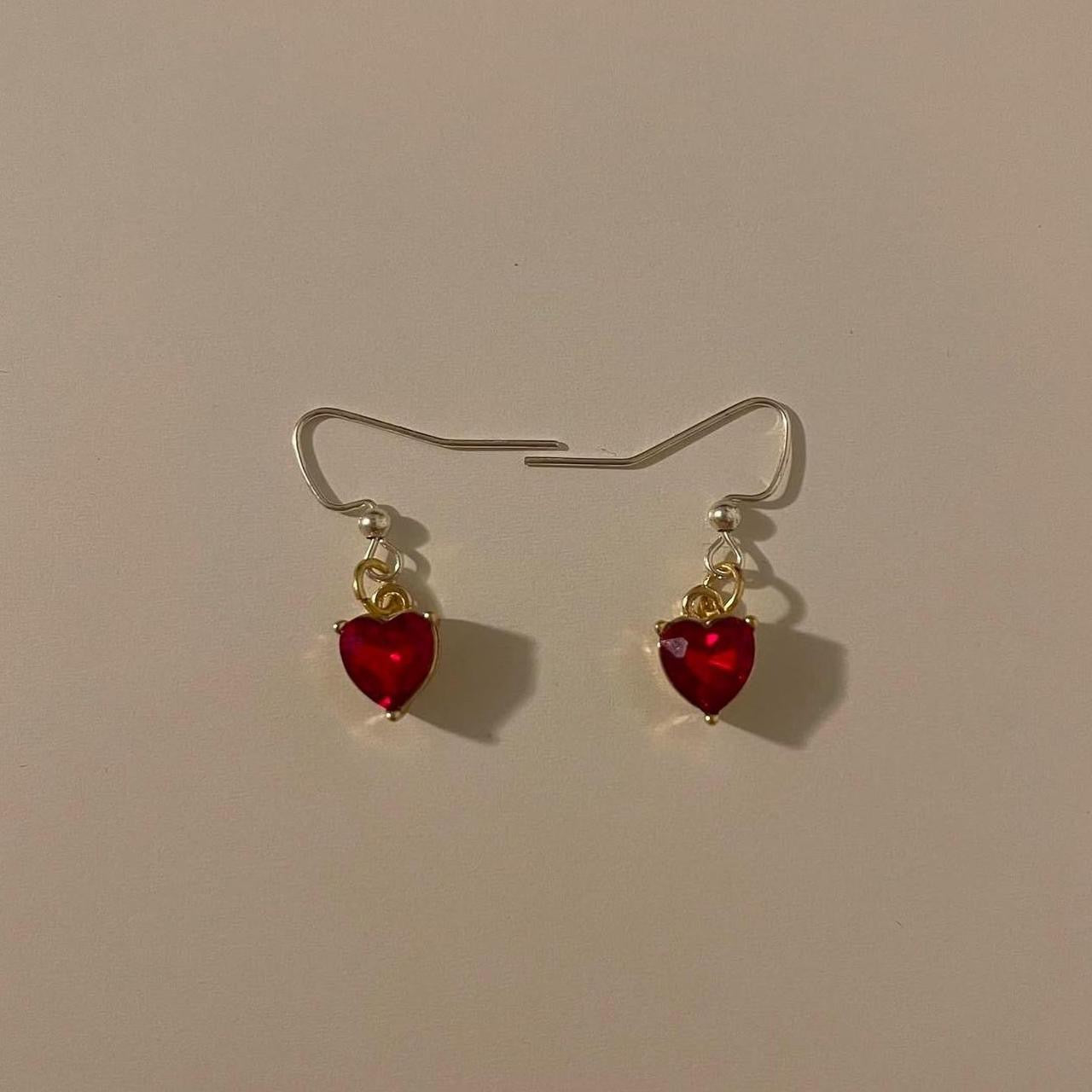 gold red heart earrings